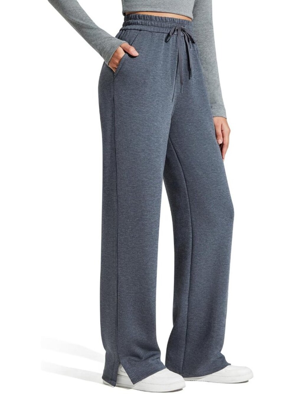 Silky Smooth High Waist Wide Leg Sweatpants with Side Slit & Pockets - Casual